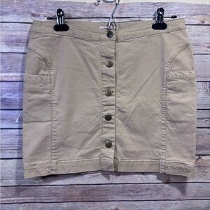 Toad & Co Earthworks Button Front Above Knee Skirt Pockets Khaki Gorp Size 4